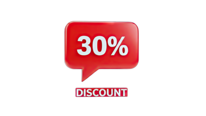 30% Discount Speech Bubble on White Background