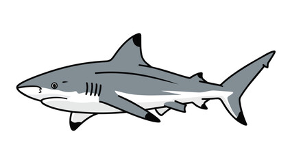 Fototapeta premium A charming illustration of a grey reef shark in profile, showcasing its distinctive fin and sleek body shape against a white backdrop