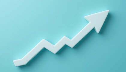 White arrow graph rising on blue background growth increase