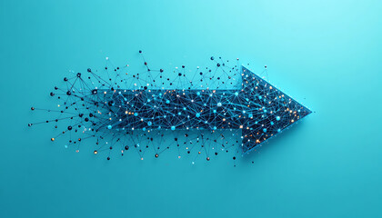 Blue arrow made of network connections and nodes on gradient background