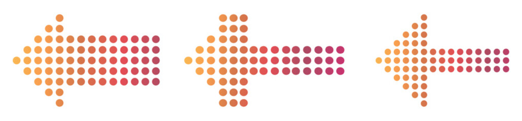 Dotted arrow icon set. Vector isolated elements. Arrow halftone effect. Gradient dot vector isolated elements. Vector illustration.