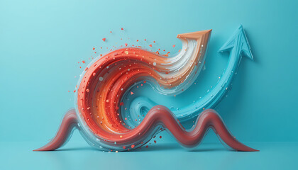 Colorful arrows rising with swirling patterns and splashes swirls orange