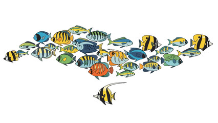 Naklejka premium A Whimsical School of Diverse Marine Life Swimming in Harmonious Formation