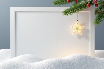 in a serene and minimalist christmas card design, an empty space takes center stage, framed by clean lines and adorned with delicate snowflakes gently cascading down.