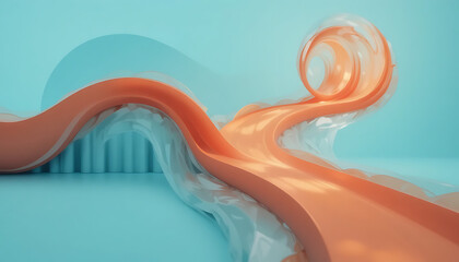Orange wave curls over blue background with translucent layers