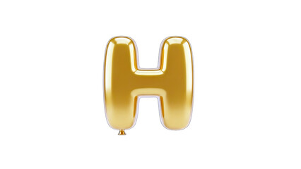 Golden Balloon Letter H on White Background