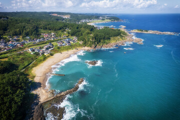 Fototapeta premium Aerial view of the Tanesashi coast in Hachinohe City, Aomori Prefecture, Japan