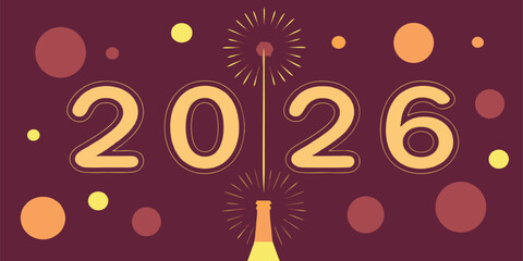Celebrate 2026 New Year with Champagne and Fireworks, a festive and modern design for holiday greetings and event invitations with a minimalist aesthetic