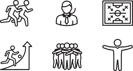 Fototapeta premium Set of six simple line art icons illustrating business and sports concepts