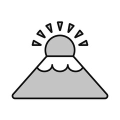 世界遺産の富士山と初日の出　シンプルなモノクロのアイコンベクターイラスト