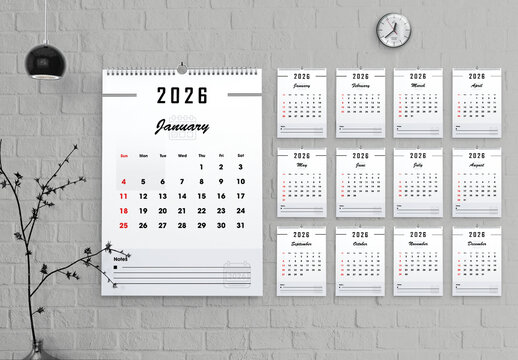 Clean Minimal 2026 Wall Calendar Design