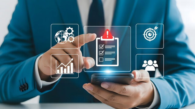 Digital business compliance checklist on mobile phone - Powered by Adobe