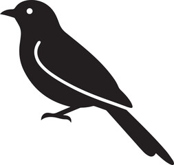 Stylized bird silhouette, perched bird icon, black graphic, nature symbol, wildlife illustration, feather detail, avian design, minimal art, outdoor theme, animal profile