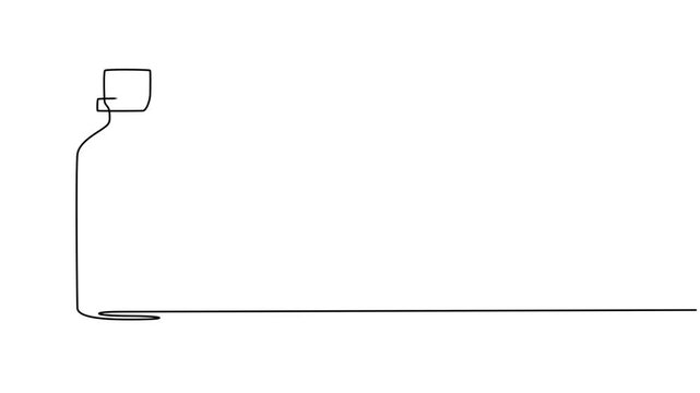 Clear blue liquid mouthwash bottle with white cap and blank label isolated on white background for branding mockup design continuous one line drawing animation, Isolated mouthwash bottle mock-up