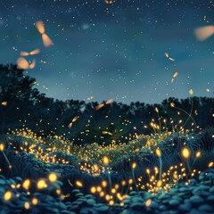A whimsical illustration of a group of fairies playing in a moonlit forest, with bioluminescent flowers lighting their path, 3DCG , high detailed