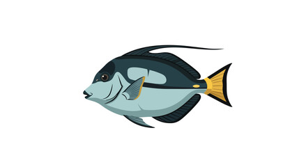 Fototapeta premium Stylized illustration of a marine surgeonfish with elegant fins and a striking blue and yellow color palette, isolated on white
