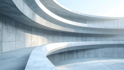 Minimalist curved concrete ramps in modern architectural exterior.