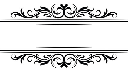 Elegant black filigree border frame with swirling floral motifs surrounds a blank white space