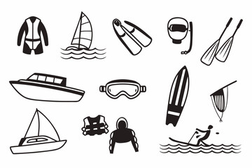 Fototapeta premium Water sports icons for recreation and adventure activities