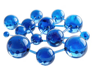 3d network connection 3D rendering multiple blue and clear glass spheres isolated on white and transparent background.