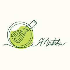 Matcha one line drawing. Matcha single line illustration. Matcha minimalist line art. Matcha vector art.