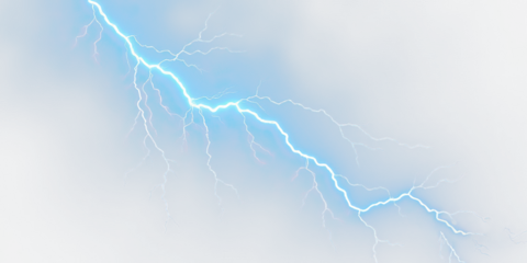 Electric Blue Lightning Bolt  isolated on white  transparent background PNG