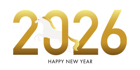2026の文字と馬のロゴ。ベクターイラスト。