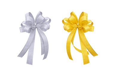 Beautiful gold and silver bows PNG transparent.
