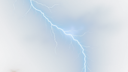 Electric Blue Lightning Bolt  isolated on white  transparent background PNG