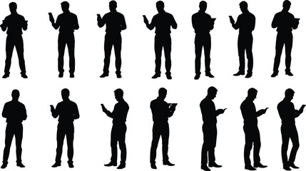 WebSilhouettes of people using smartphones in daily life, digital communication, mobile interaction, modern lifestyle, technology addiction, urban behavior