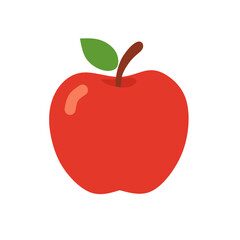 Simple Flat Style Red Apple with Green Leaf Icon Isolated