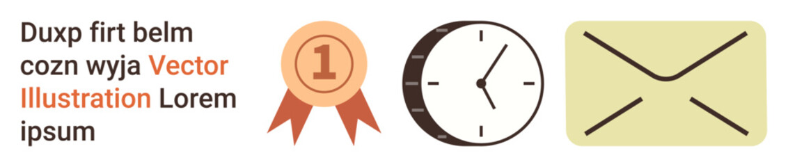 Achievement, time management, communication, productivity, correspondence, teamwork. Includes an award ribbon, clock and envelope. Achievement and time management concept