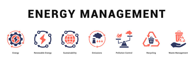 Energy Management Modern and clean web banner illustration featuring thematic icons for visual communication