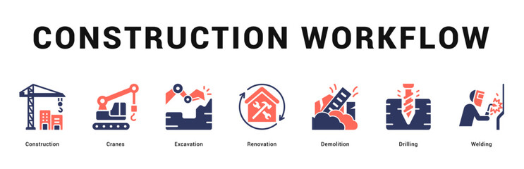 Construction Workflow Modern and clean web banner illustration featuring thematic icons for visual communication