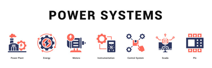Power Systems Modern and clean web banner illustration featuring thematic icons for visual communication