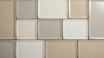 Neutral Tiled Surface: A close-up shot of a meticulously arranged mosaic of neutral-toned square tiles creates a harmonious and modern aesthetic, ideal for textures or backgrounds.