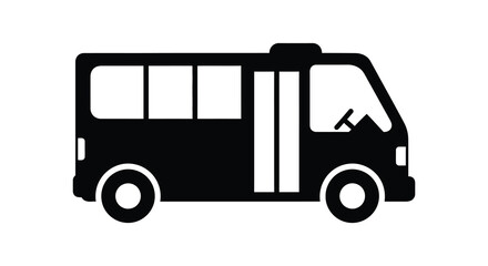 A simple black and white illustration of a recreational vehicle design a classic campervan silhouette