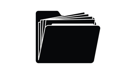 A stark image depicting an open file folder containing papers a simple black silhouette