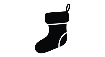 A simple black christmas stocking design with a loop for hanging presented as a silhouette