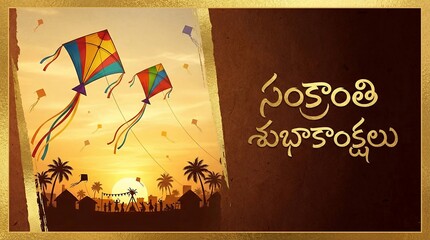 Sankranti theme wishes telugu poster/banner, sankranti subhakankshalu, bhogi and kanuma wishes