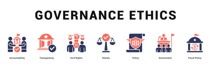 Governance Ethics Modern and clean web banner illustration featuring thematic icons for visual communication