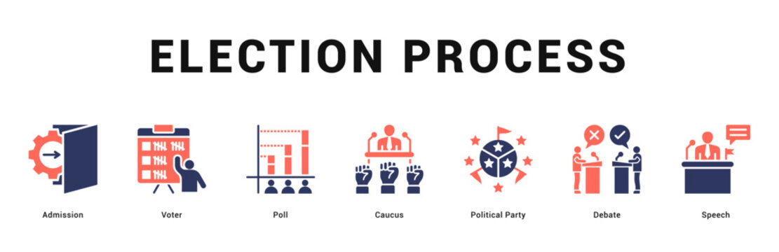 Election Process Modern and clean web banner illustration featuring thematic icons for visual communication
