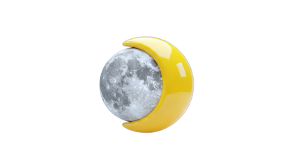 Moon Embraced by a Crescent Moon on White Background