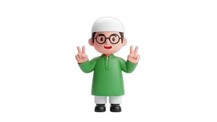 Muslim Boy Giving Peace Sign on White Background