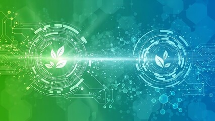 Futuristic technology background with glowing circuits and binary code elements.