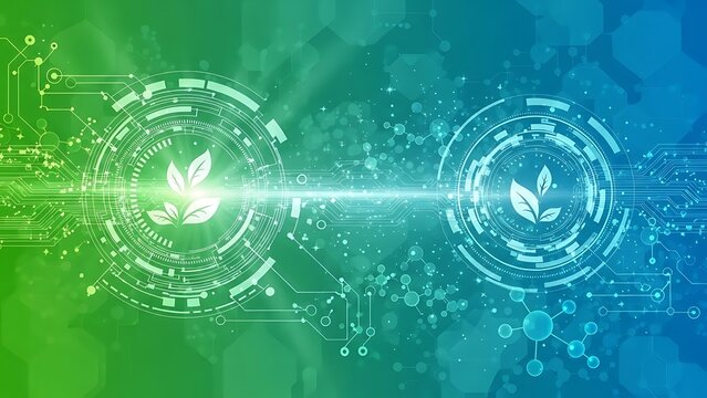 Futuristic technology background with glowing circuits and binary code elements. - Powered by Adobe