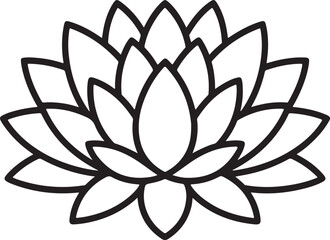 Simple lotus flower line drawing outline. Lotus flower, continuous one line drawing. Water lily outline vector illustration for yoga studio, spa, zen center.