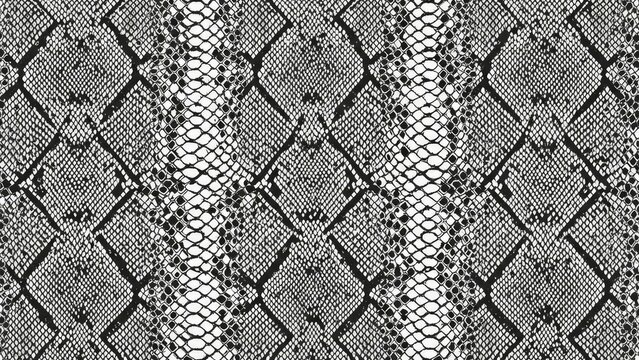 Seamless black and white snake skin pattern with intricate scales and diamond shapes, perfect for fashion, textiles, or background designs.
