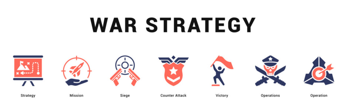 War Strategy Modern and clean web banner illustration featuring thematic icons for visual communication