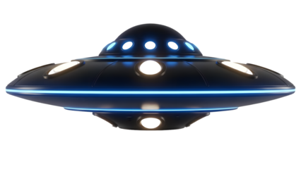 Futuristic ufo spaceship with blue lights in space